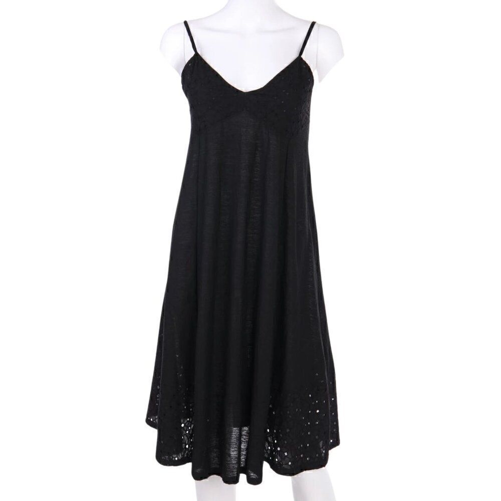 EUC Zara Womens Eyelet Little Black Midi Dress with Delicate Lace Accents